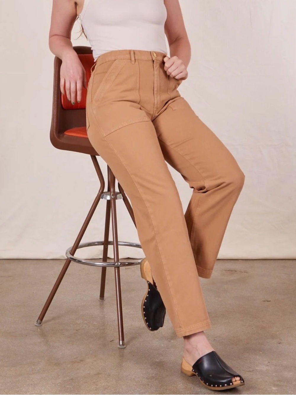 Big Bud Press Work Pants Med Camel Tan Cotton Twill Straight Leg Utility Minimal
